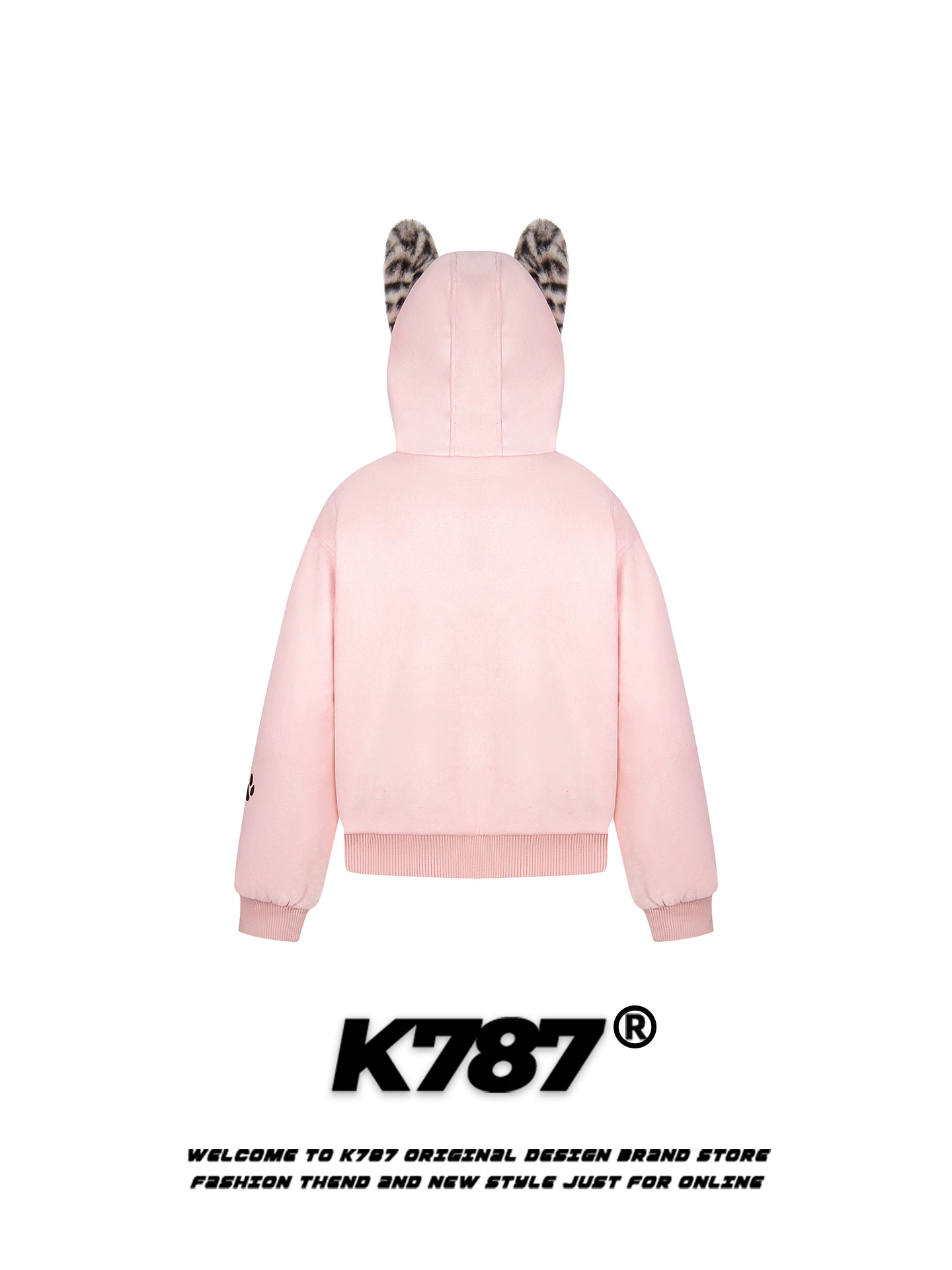 K787 Áo khoác cotton dày có mũ trùm đầu in hình da báo theo phong cách Mỹ dành cho nam và nữ, áo khoác cotton cặp đôi màu hồng rộng rãi và ấm áp
