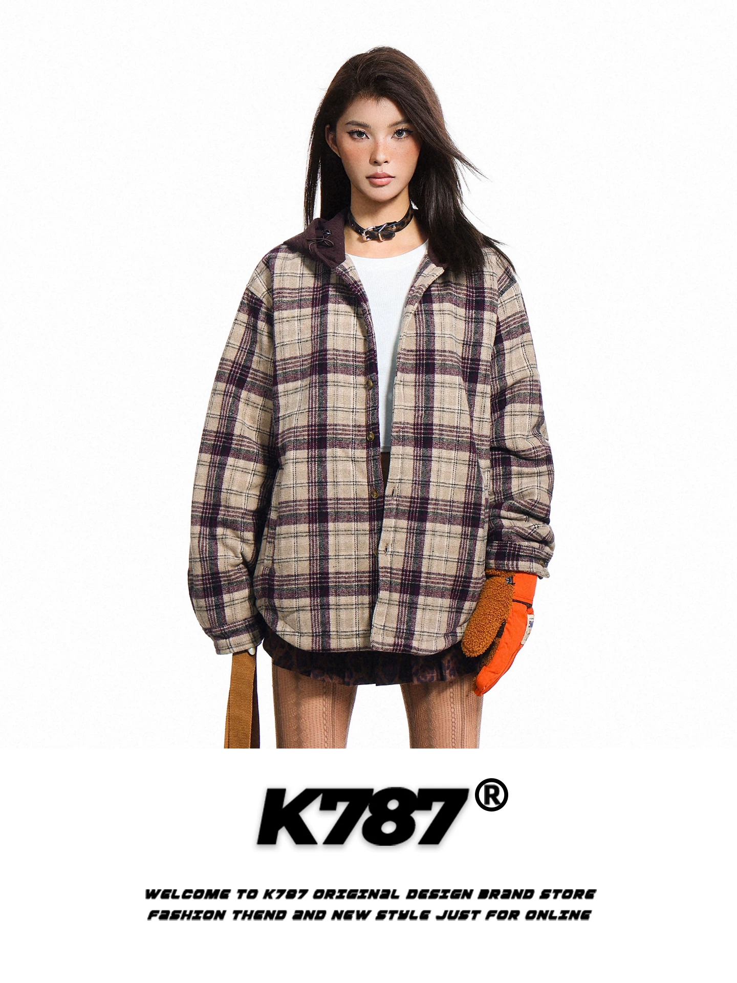 Áo khoác có mũ trùm đầu kiểu cổ điển Mỹ K787 dành cho nam và nữ, áo khoác cotton dày dặn ấm áp kiểu dáng rộng rãi phối màu