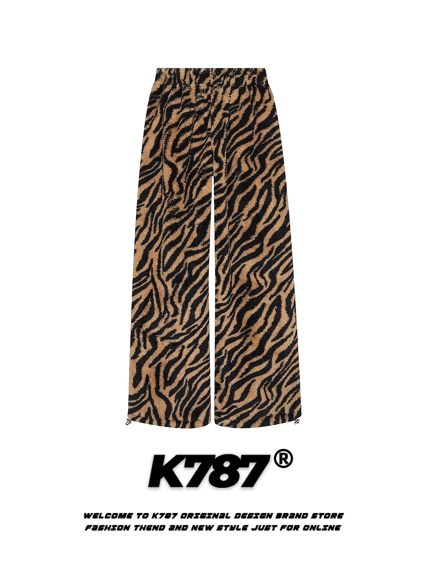 K787 Quần cotton có dây rút in họa tiết hổ cổ điển kiểu Mỹ dành cho nam và nữ, quần ống rộng dài đến sàn ấm áp, ống rộng, kiểu dáng đơn giản