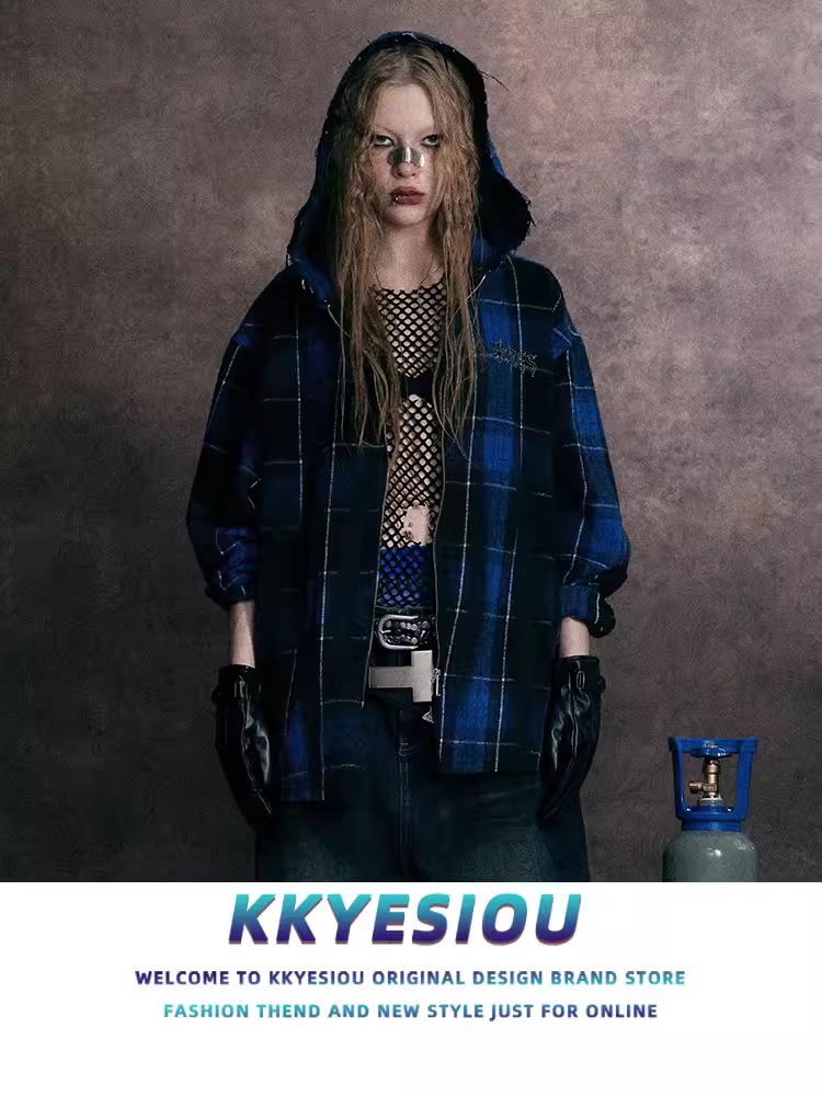 Áo khoác nỉ có mũ trùm đầu kiểu Mỹ cổ điển, kẻ caro, tay dài, unisex, có khóa kéo sau lưng màu hồng