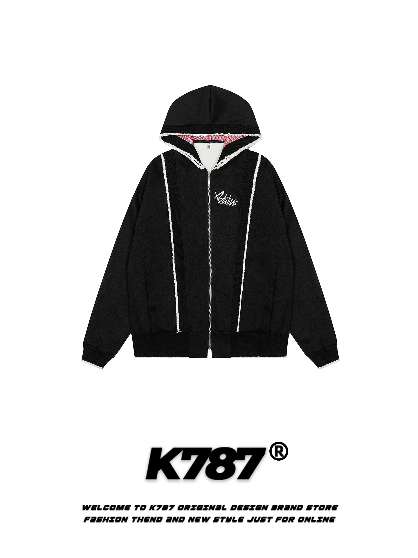 Áo khoác cardigan có mũ trùm đầu thêu phong cách đường phố Mỹ K787 dành cho nam và nữ, áo khoác hoodie cặp đôi thời trang, dáng rộng, thoải mái, thương hiệu thời thượng
