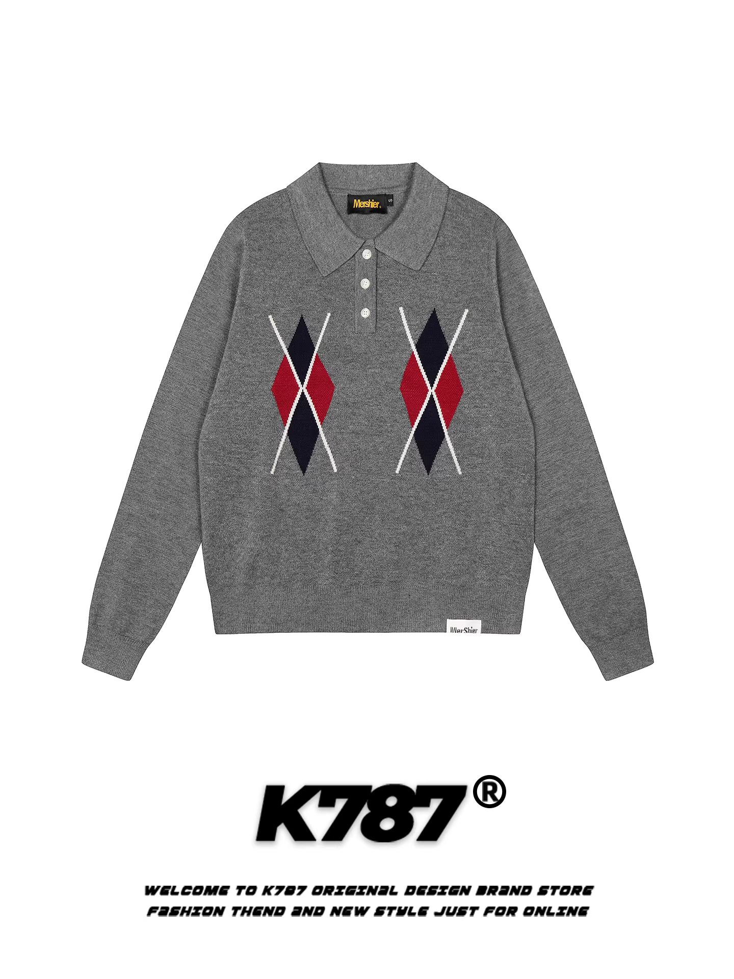 Áo polo dệt kim kiểu đường phố Mỹ K787 dành cho nam và nữ, áo khoác len đa năng, ấm áp, phong cách thường ngày, thích hợp đi làm