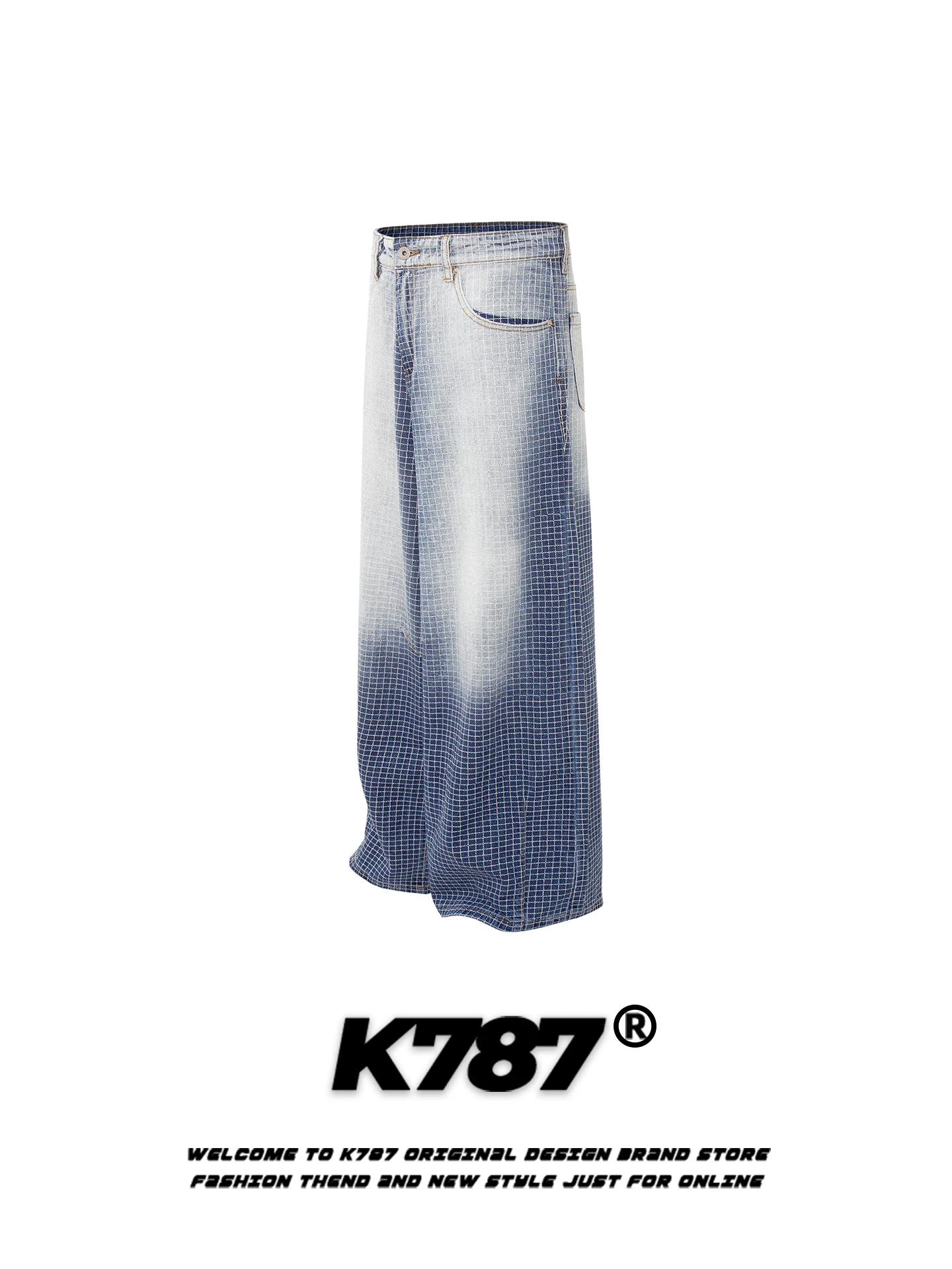 Quần dài unisex kiểu Mỹ cổ điển, phối họa tiết ca rô, phối màu gradient, dáng rộng, xu hướng thời trang, cạp cao, ống thẳng, dài chấm đất, dáng rộng