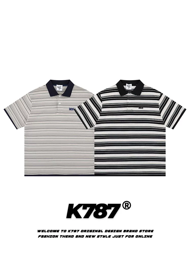 Áo thun ngắn tay cổ điển kiểu Mỹ K787 dành cho nam và nữ, áo sơ mi POLO dáng rộng đa năng phong cách đại học