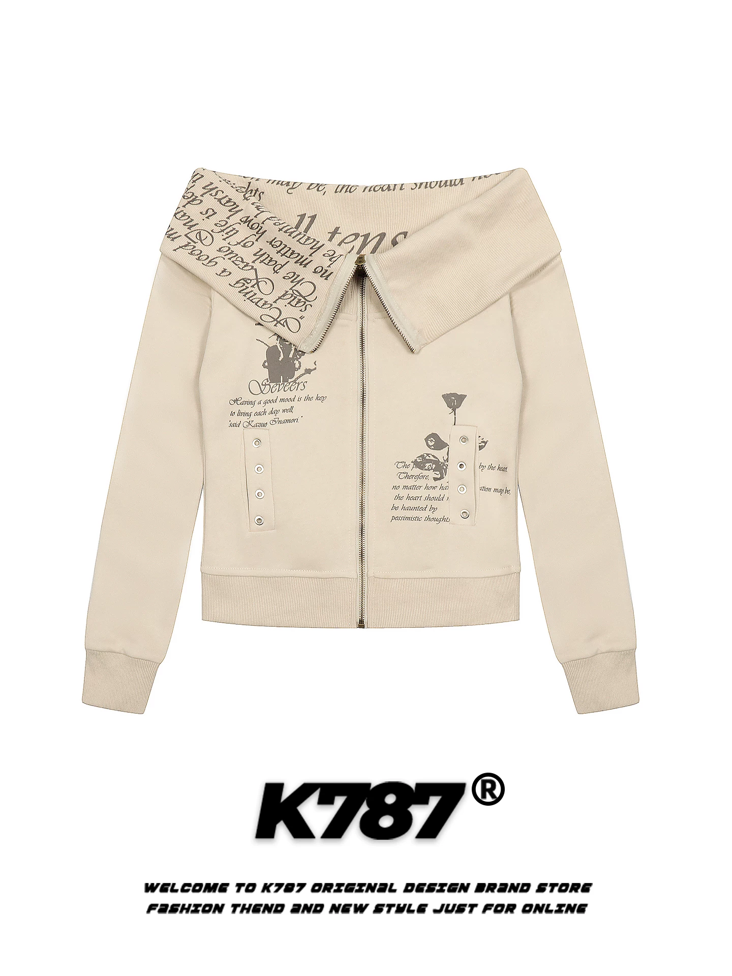 Áo len nữ K787 kiểu Mỹ cổ điển in chữ, trễ vai, ôm dáng, phong cách lười biếng, áo khoác cardigan ngắn cho mùa thu.
