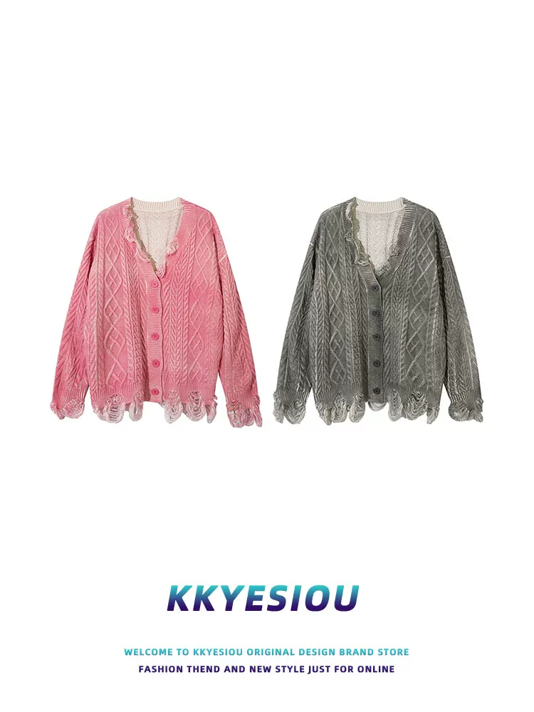 Áo len dệt kim cổ chữ V kiểu dáng cổ điển của Mỹ KKyesiou dành cho nam và nữ, áo khoác len cặp đôi phong cách lười biếng