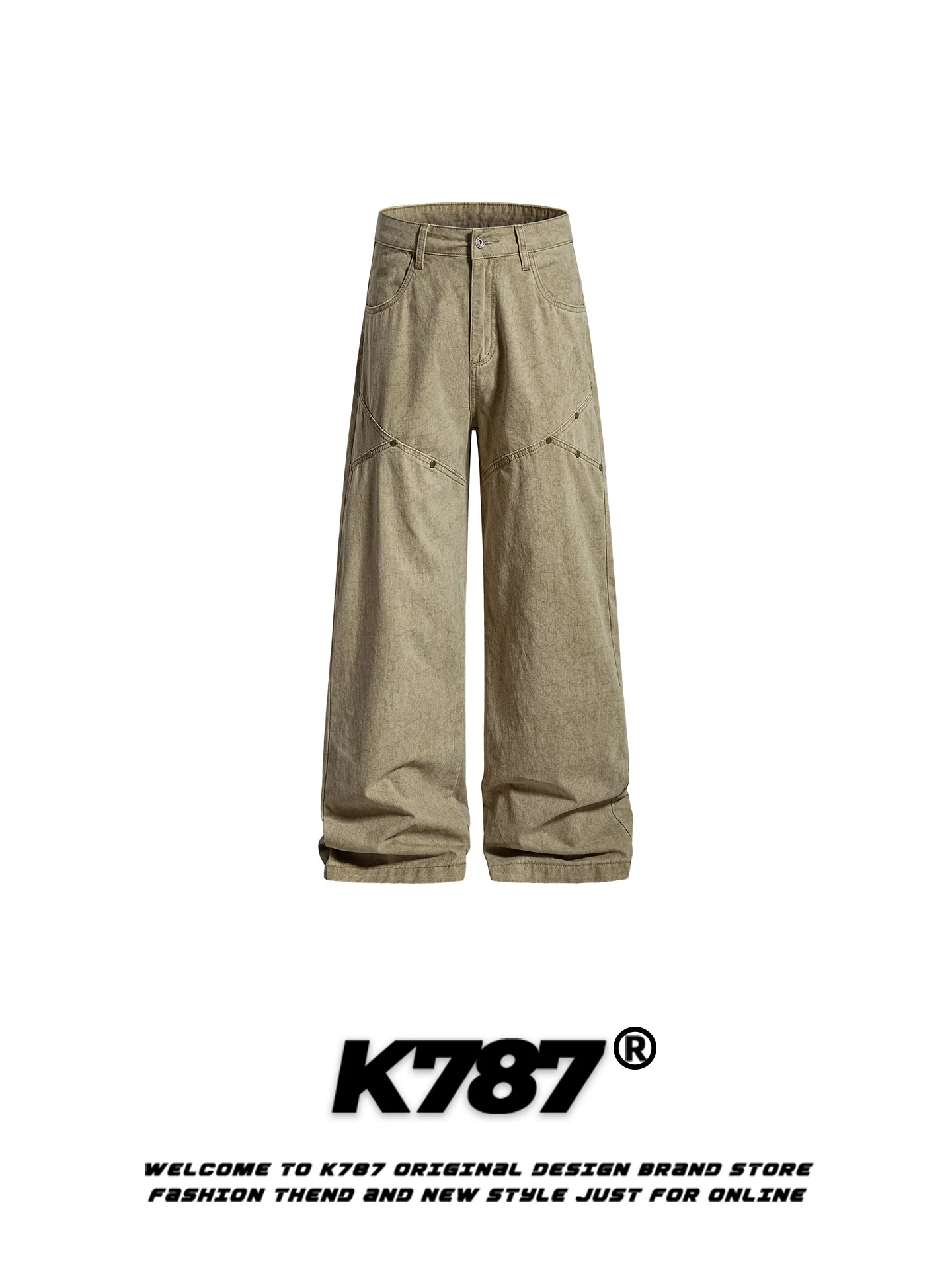 Quần cargo unisex dáng rộng, màu phối, kiểu dáng retro Mỹ, chất liệu rivet, thiết kế deconstructed, dài chấm đất, dáng thẳng, tôn dáng, phong cách casual.