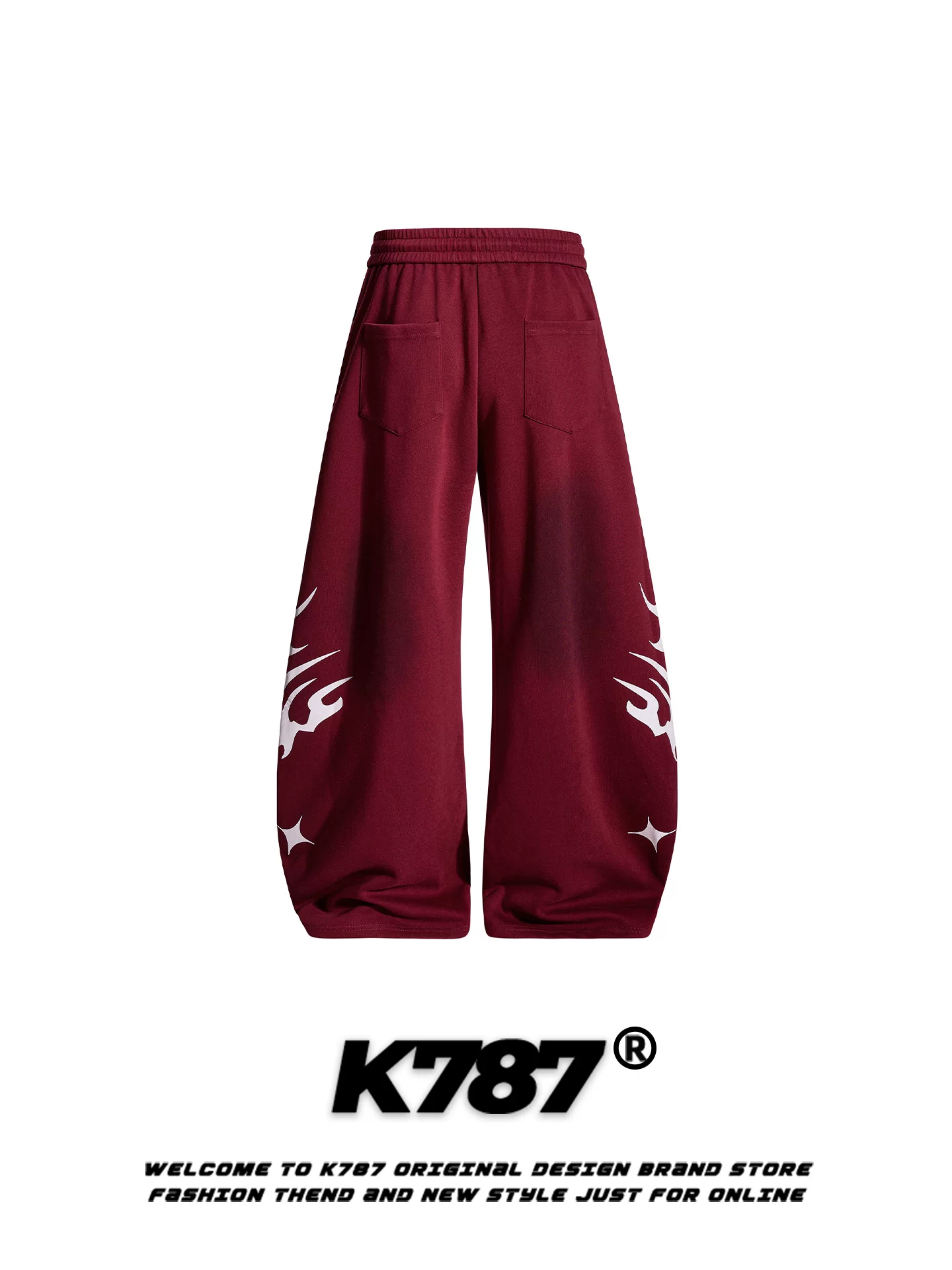 Quần ống rộng unisex K787 phong cách đường phố Mỹ, in họa tiết totem nhuộm màu độc đáo, dây rút, kiểu dáng thời trang, thương hiệu nổi tiếng, rộng rãi, thoải mái, dài chấm đất.