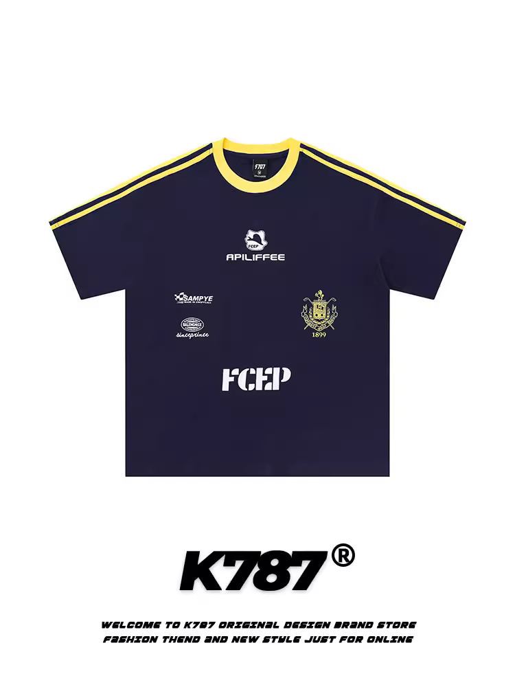 K787 Áo thun ngắn tay kiểu dáng cổ điển thể thao kiểu Mỹ unisex đa năng áo thun cặp đôi thông thường