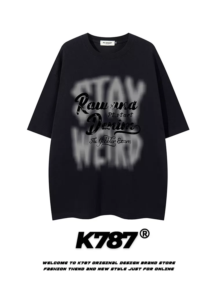 Áo thun ngắn tay K787 kiểu Mỹ cổ điển, họa tiết graffiti chữ cái, dành cho nam và nữ, kiểu dáng rộng rãi, thời trang đường phố, áo đôi đa năng