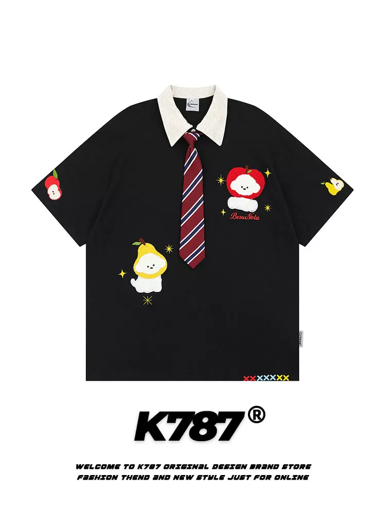 K787 Áo sơ mi ngắn tay phong cách đại học Mỹ theo chủ đề đường phố Apple vui nhộn dành cho chó unisex áo cardigan cổ điển nửa tay mùa hè