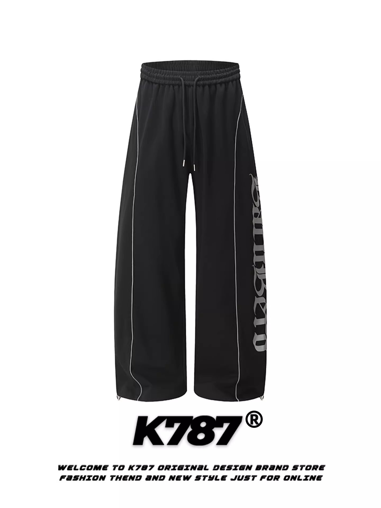 Quần thể thao unisex K787 phong cách đường phố Mỹ, in chữ, cạp cao, kiểu dáng jazz hip-hop, dây rút, ống thẳng