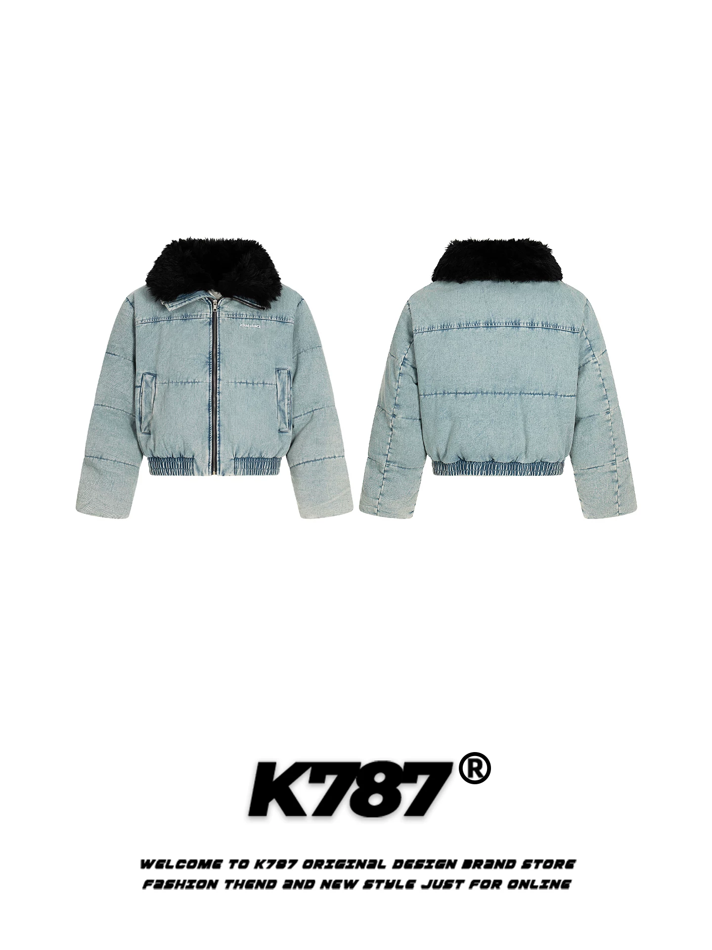 Áo khoác denim cotton cổ lông kiểu Mỹ cổ điển K787 dành cho nữ, phong cách lười biếng, dày dặn và ấm áp, áo khoác cotton mùa đông ngắn.