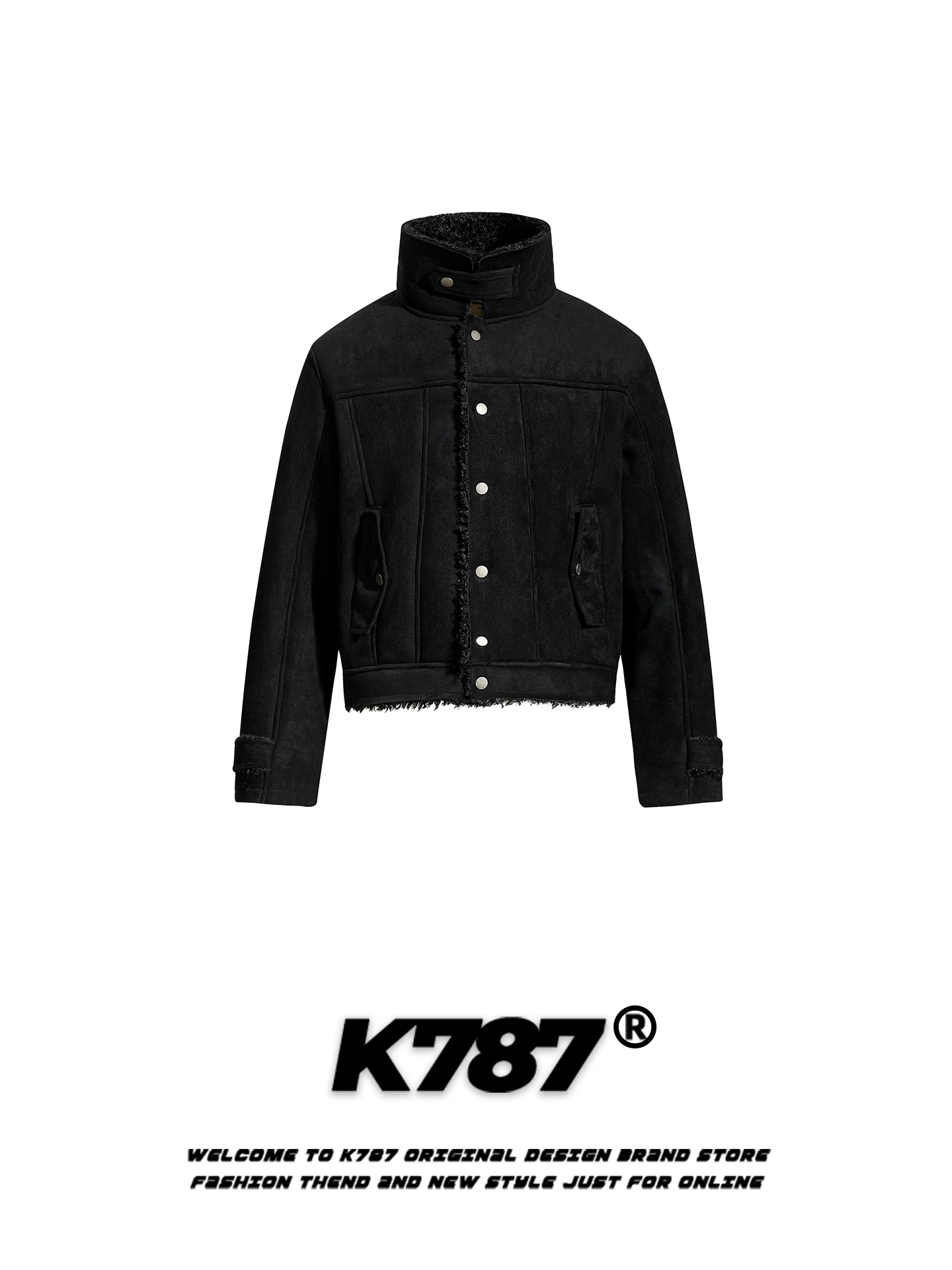 Áo khoác cotton phối len cừu nâu kiểu Mỹ cổ điển K787 dành cho nam và nữ, thương hiệu thời thượng, áo khoác cotton dày dặn ấm áp cho mùa đông.