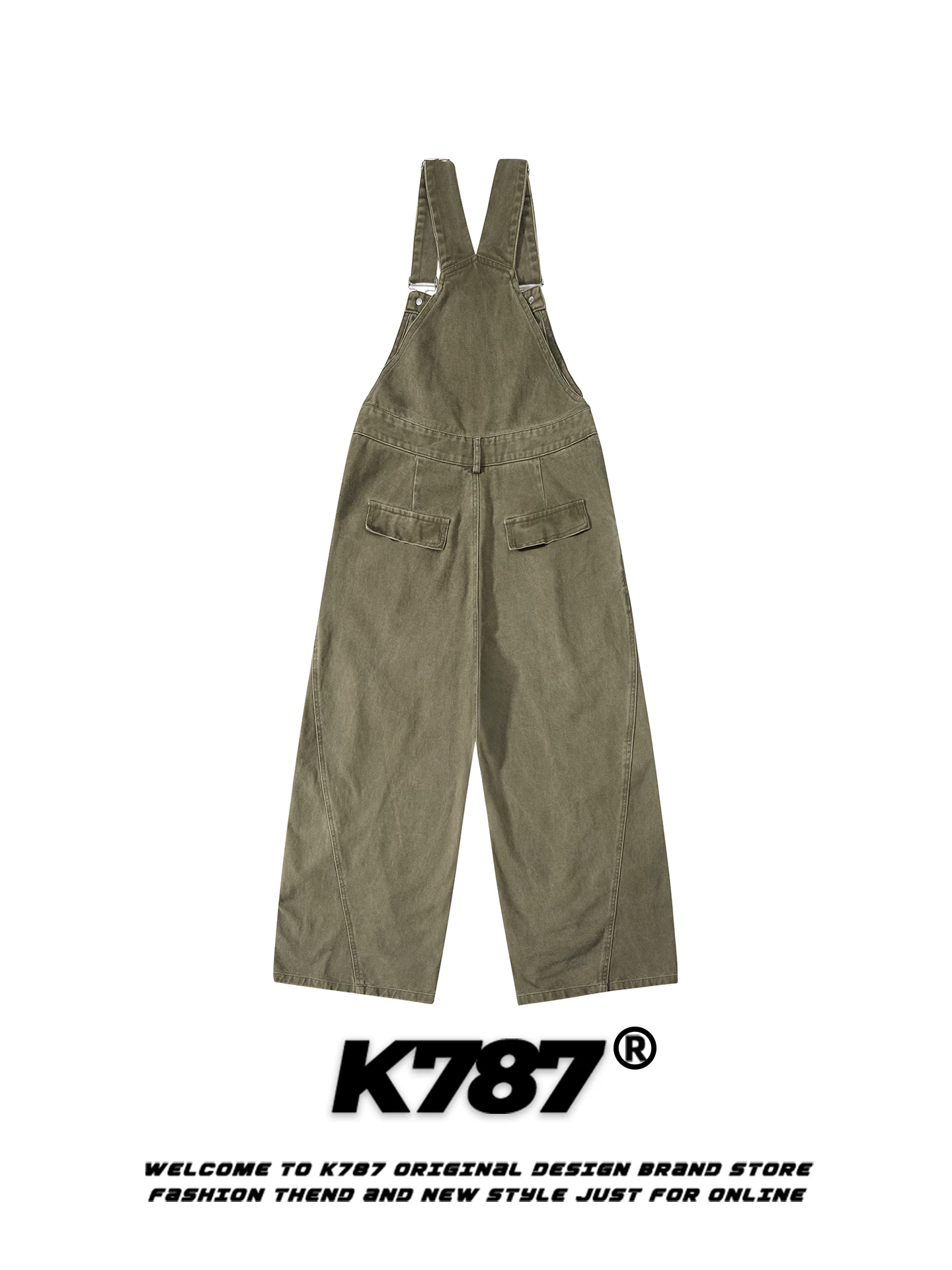 Quần yếm cargo nhiều túi kiểu Mỹ cổ điển K787, unisex, dáng rộng, chất liệu mềm mại, tôn dáng, ống thẳng, ống rộng