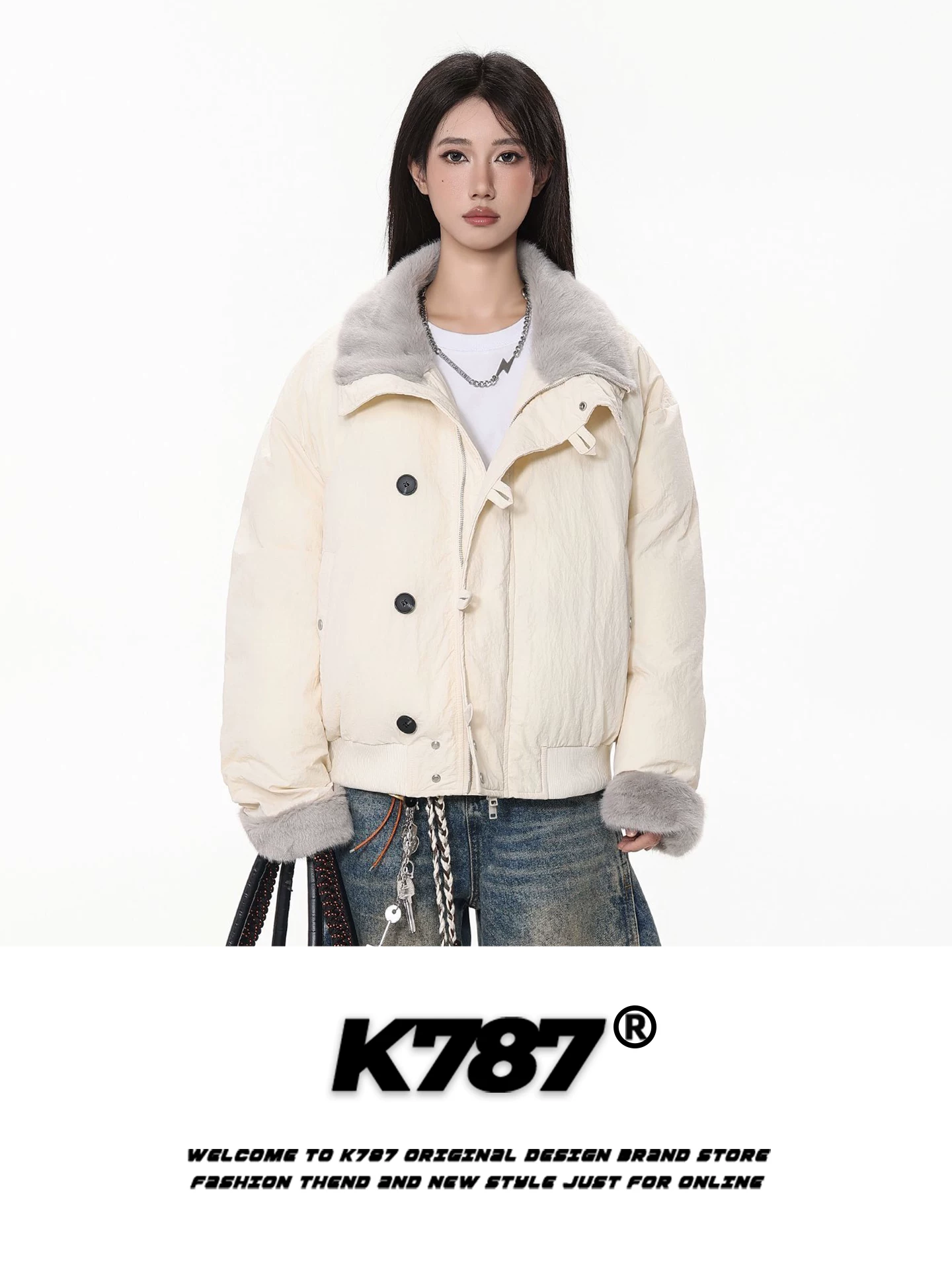 Áo khoác cotton cổ đứng kiểu dáng thời trang Mỹ K787 dành cho nam và nữ, áo khoác cotton mùa đông ấm áp, phong cách giản dị, hợp thời trang dành cho cặp đôi.