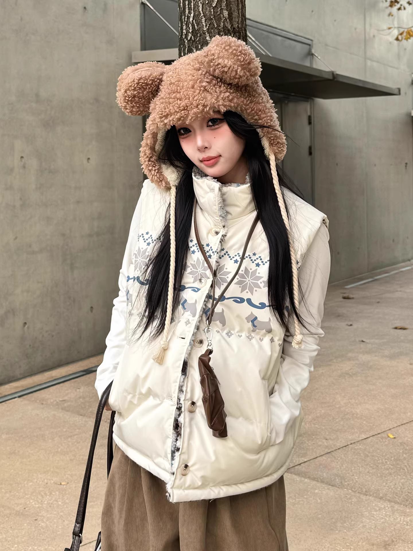 Áo vest K787 kiểu Mỹ cổ điển Fair Isle có thể mặc hai mặt dành cho nam và nữ, phối màu, dày dặn, ấm áp, họa tiết bông tuyết chó, thích hợp cho mùa đông.