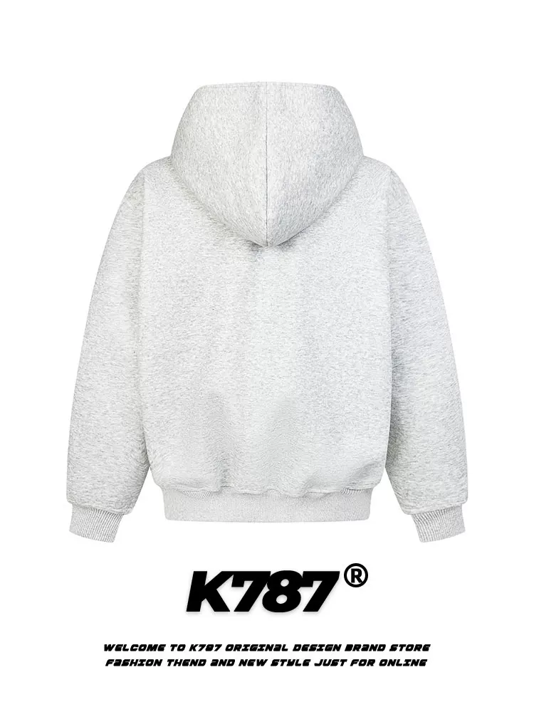 K787 Áo khoác có dây kéo chéo thêu theo xu hướng quốc gia cổ điển của Mỹ unisex thể thao cổ đứng phong cách đường phố có mũ trùm đầu áo cặp đôi