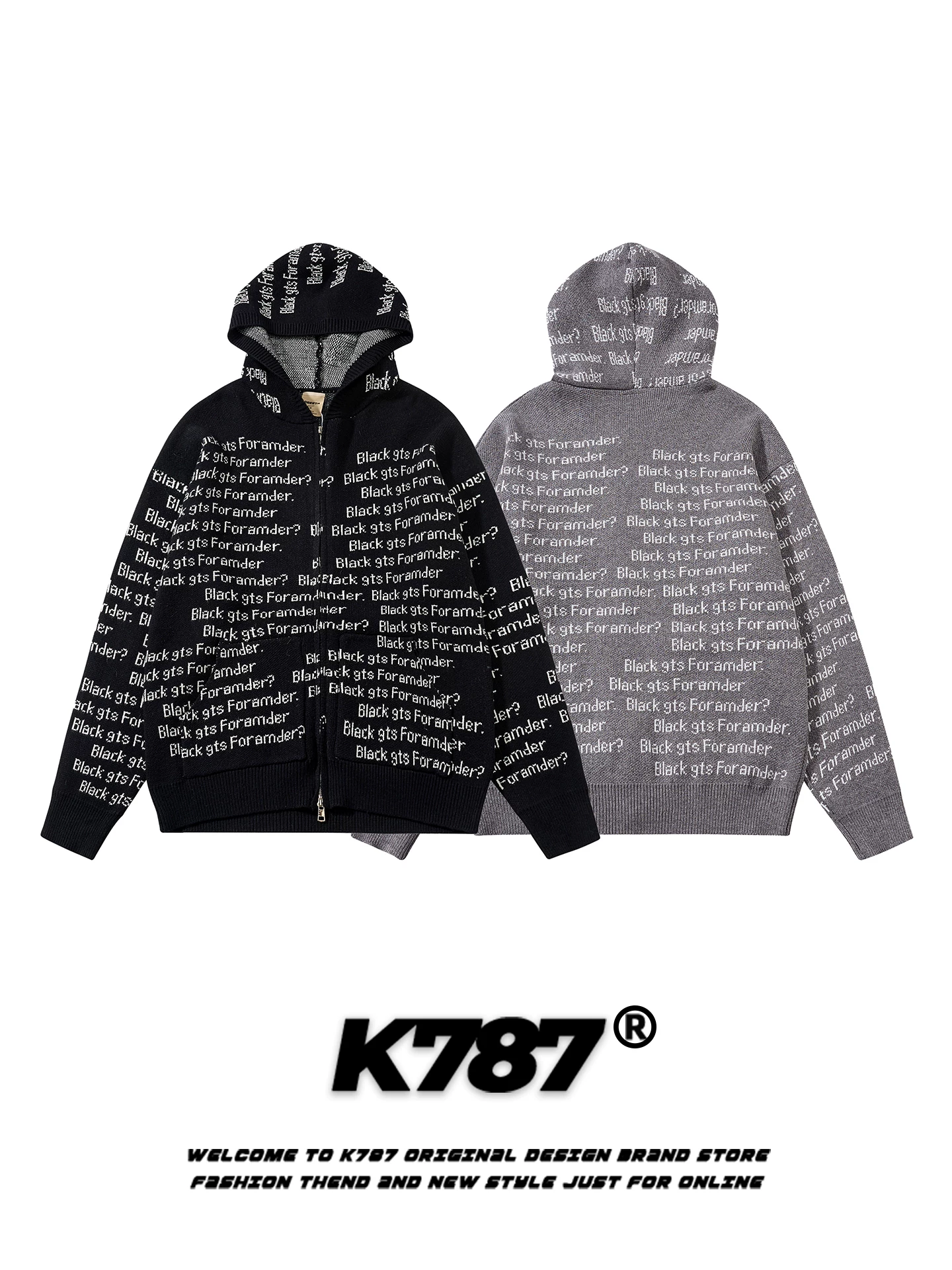 Áo khoác cardigan len dệt jacquard in chữ toàn thân kiểu Mỹ cổ điển K787, unisex, dáng rộng, thời trang, thương hiệu, áo cặp