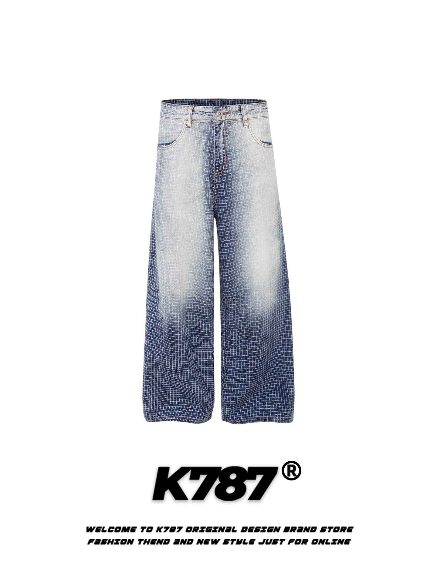 Quần dài unisex kiểu Mỹ cổ điển, phối họa tiết ca rô, phối màu gradient, dáng rộng, xu hướng thời trang, cạp cao, ống thẳng, dài chấm đất, dáng rộng