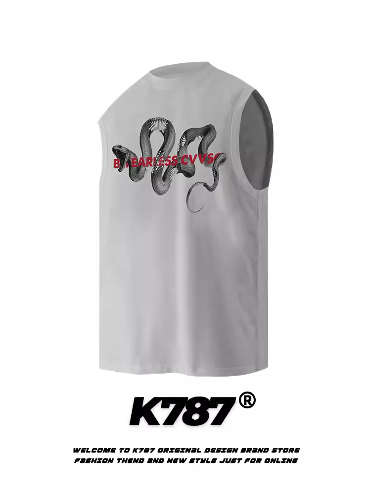 K787 Phong cách đường phố Mỹ chữ python hip-hop áo vest unisex áo nỉ ngoại cỡ thể thao áo thun không tay