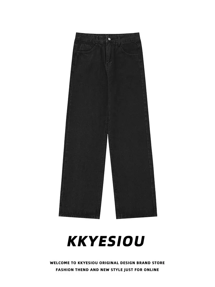 Quần jeans màu vàng đất, kiểu dáng đường phố retro Mỹ, chất liệu washed, dành cho nam và nữ, cạp cao, dáng thẳng, phong cách casual.