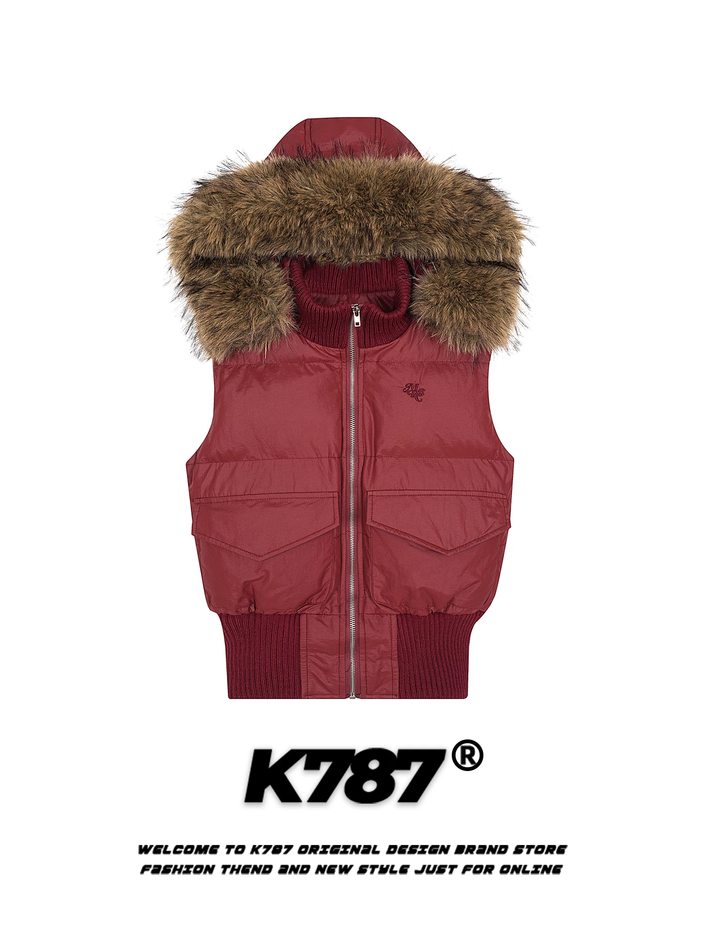 Áo khoác vest cotton có mũ trùm đầu, cổ lông thú lớn, phong cách retro Mỹ K787 dành cho nữ, áo khoác cotton dày dặn giữ ấm mùa đông.