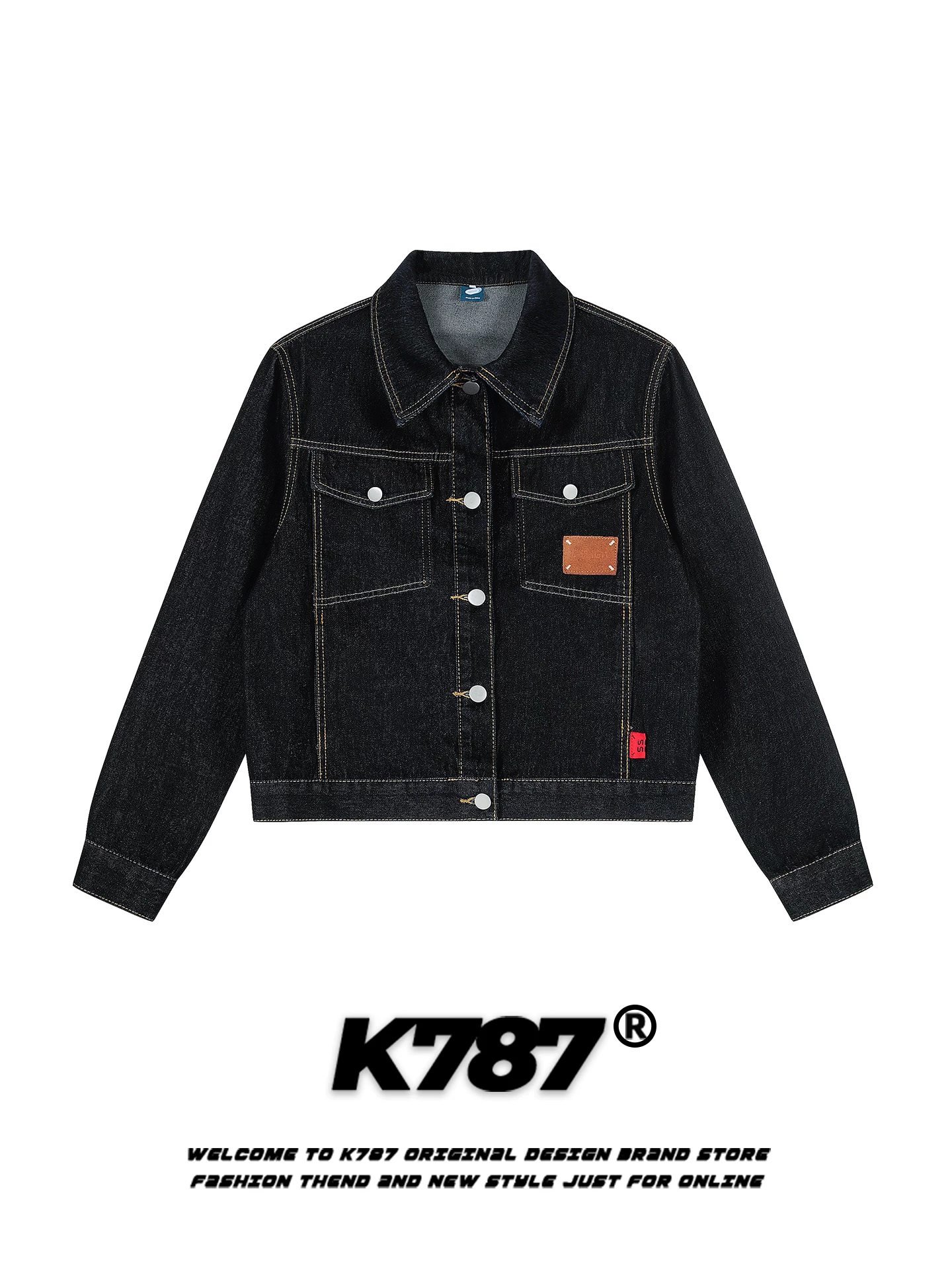 Áo khoác denim cổ điển kiểu Mỹ K787, chất liệu denim đã qua xử lý, dáng rộng, phong cách casual, thiết kế phá cách, thời thượng, dành cho nam và nữ, áo đôi.