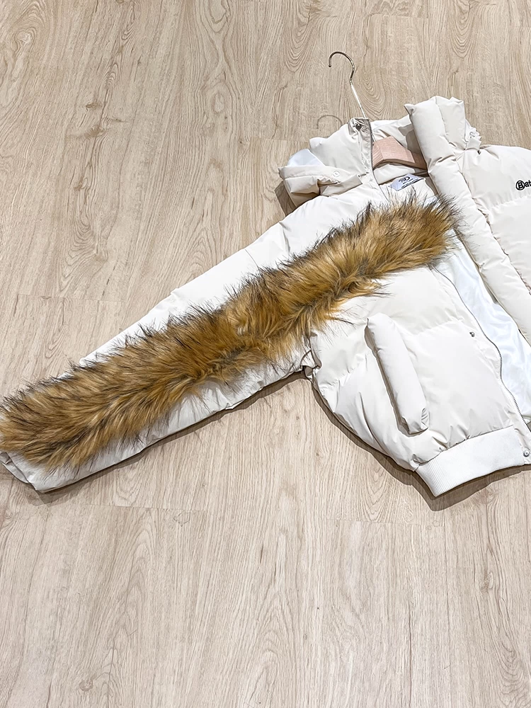 Áo khoác cotton dày dặn kiểu Mỹ cổ lông retro, may chần bông, có mũ trùm đầu, giữ ấm mùa đông 2024 dành cho nam và nữ, mã K787