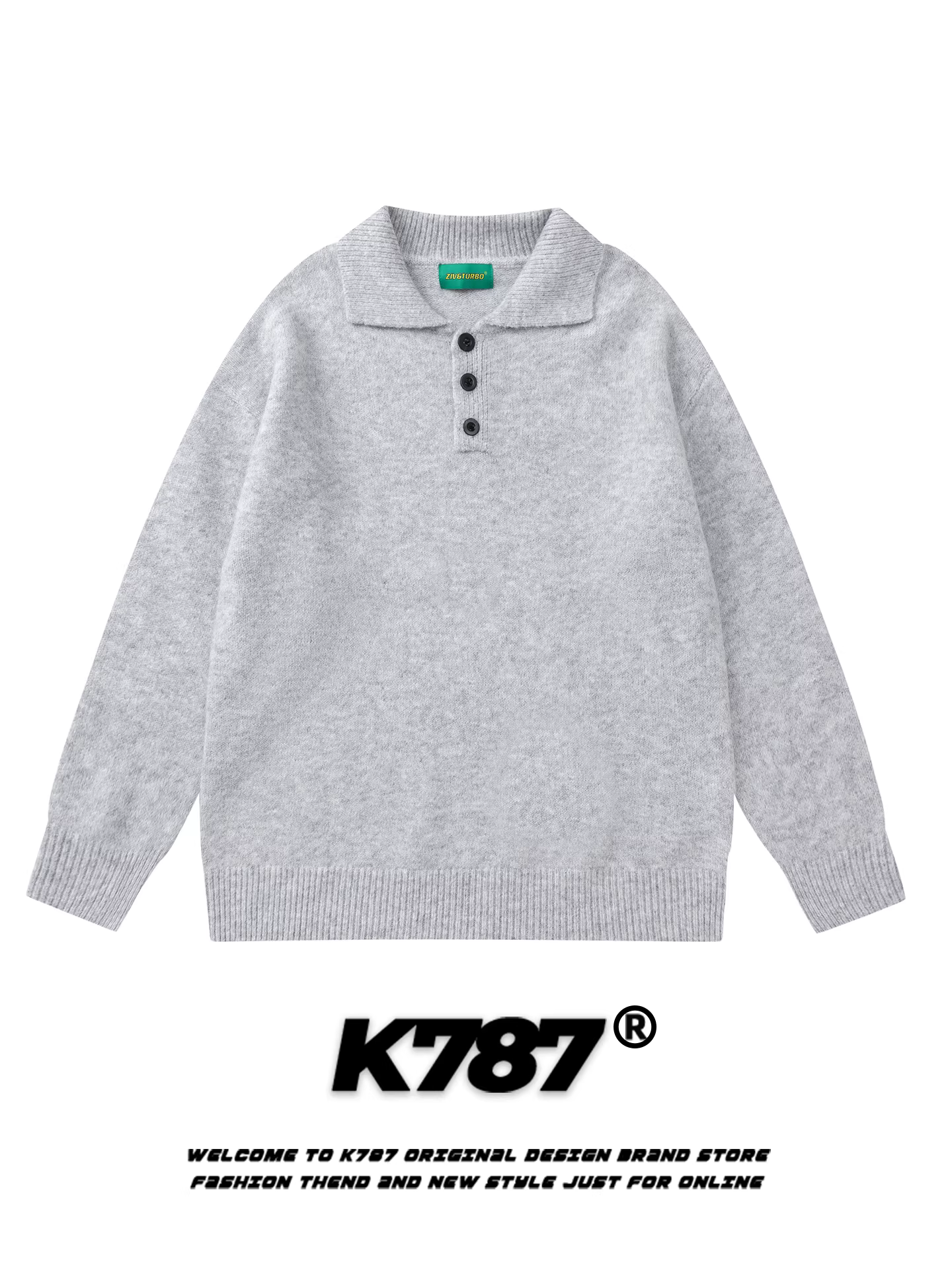 Áo len dệt kim cổ trụ màu trơn phong cách đường phố Mỹ K787, unisex, đa năng, dáng rộng, kiểu áo polo thời trang