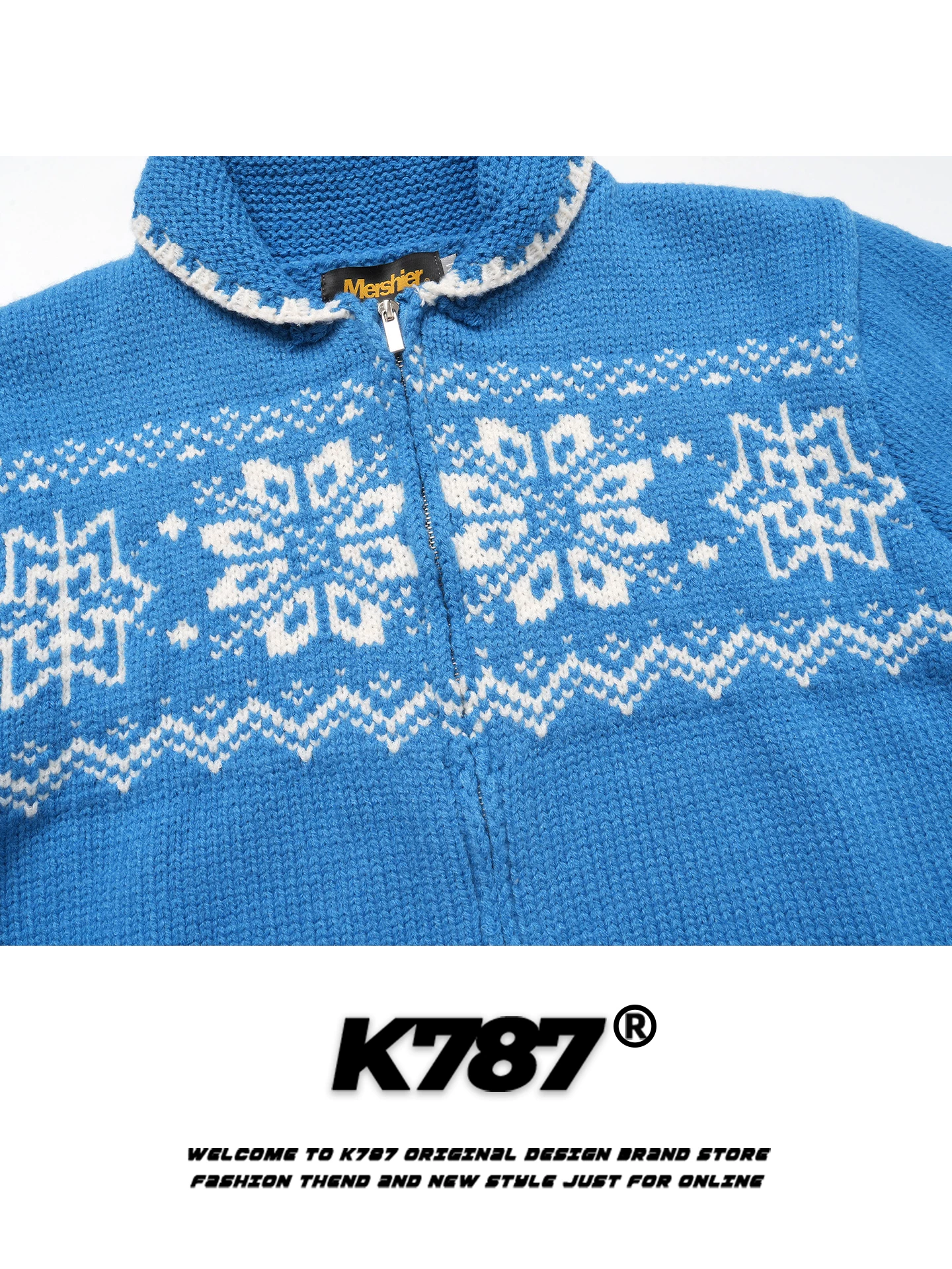 Áo len cổ trụ dệt jacquard kiểu Mỹ cổ điển K787 dành cho nữ, phong cách mùa thu đông, kiểu dáng thoải mái, áo khoác len đôi ấm áp