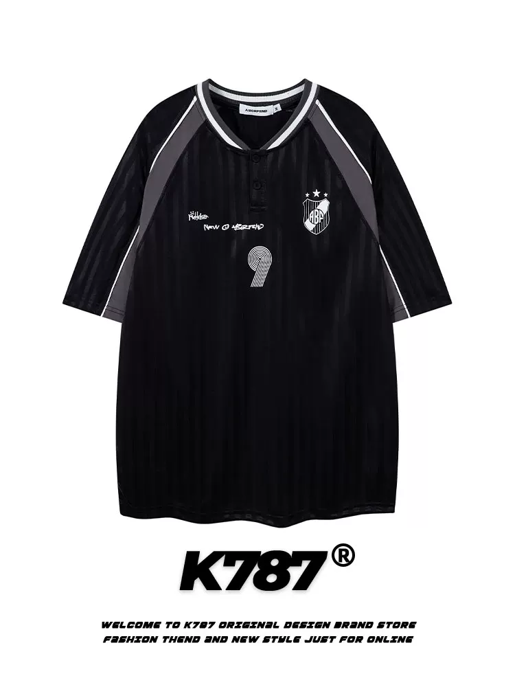 K787 Áo thun thể thao ngắn tay raglan cổ điển kiểu Mỹ dành cho nam và nữ, áo jersey blokecore, áo thun cặp đôi phong cách đại học