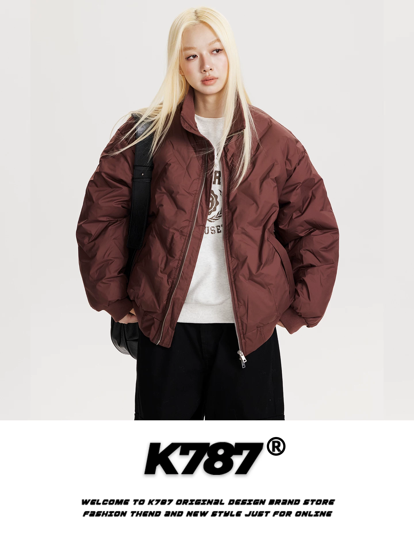 Áo khoác cotton cổ đứng kiểu dáng thời trang Mỹ K787 dành cho nam và nữ, dáng rộng, dày dặn, ấm áp, áo khoác cotton có khóa kéo màu trơn.