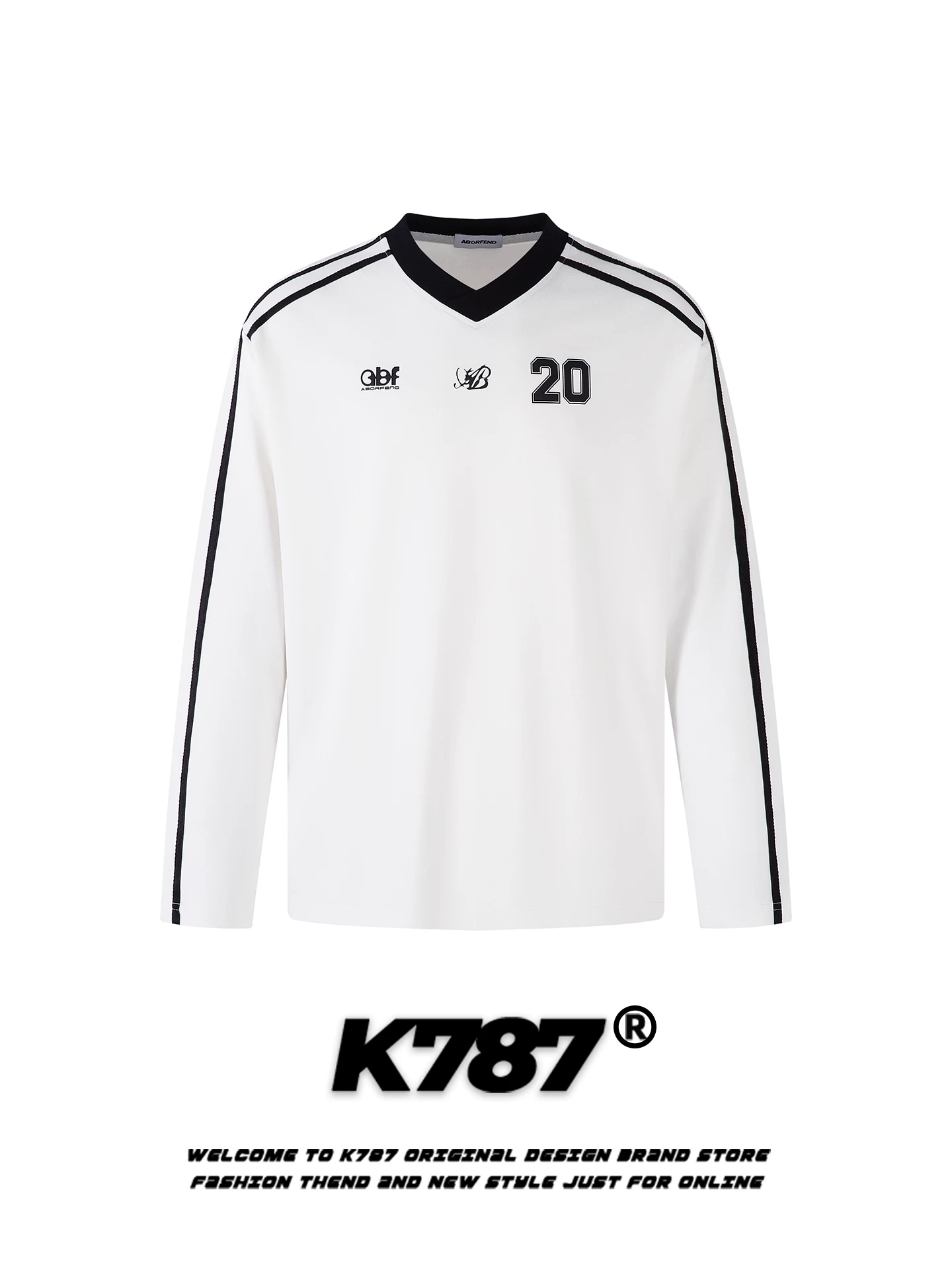 Áo thun thể thao cổ chữ V phong cách đường phố Mỹ K787 dành cho nam và nữ, áo jersey đơn giản phong cách blokecore, áo khoác dài tay
