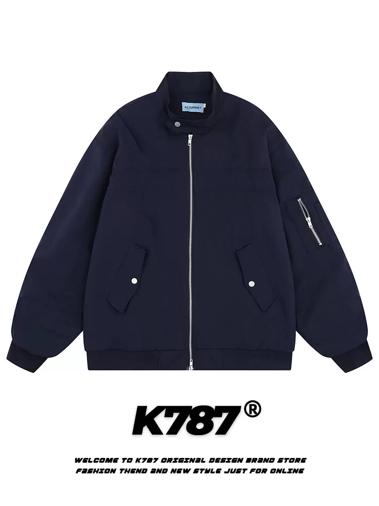 Áo khoác công nhân phong cách retro Mỹ K787, màu trơn, unisex, xu hướng quốc gia, mùa xuân thu 2025, kiểu dáng gọn gàng, kiểu phi công