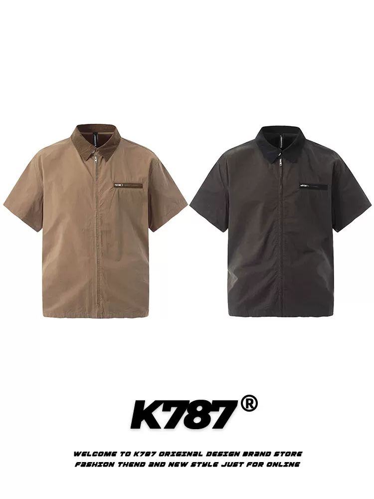 K787 Áo cardigan ngắn phong cách retro cleanfit kiểu Mỹ unisex màu trơn đa năng áo sơ mi ngắn tay mùa hè