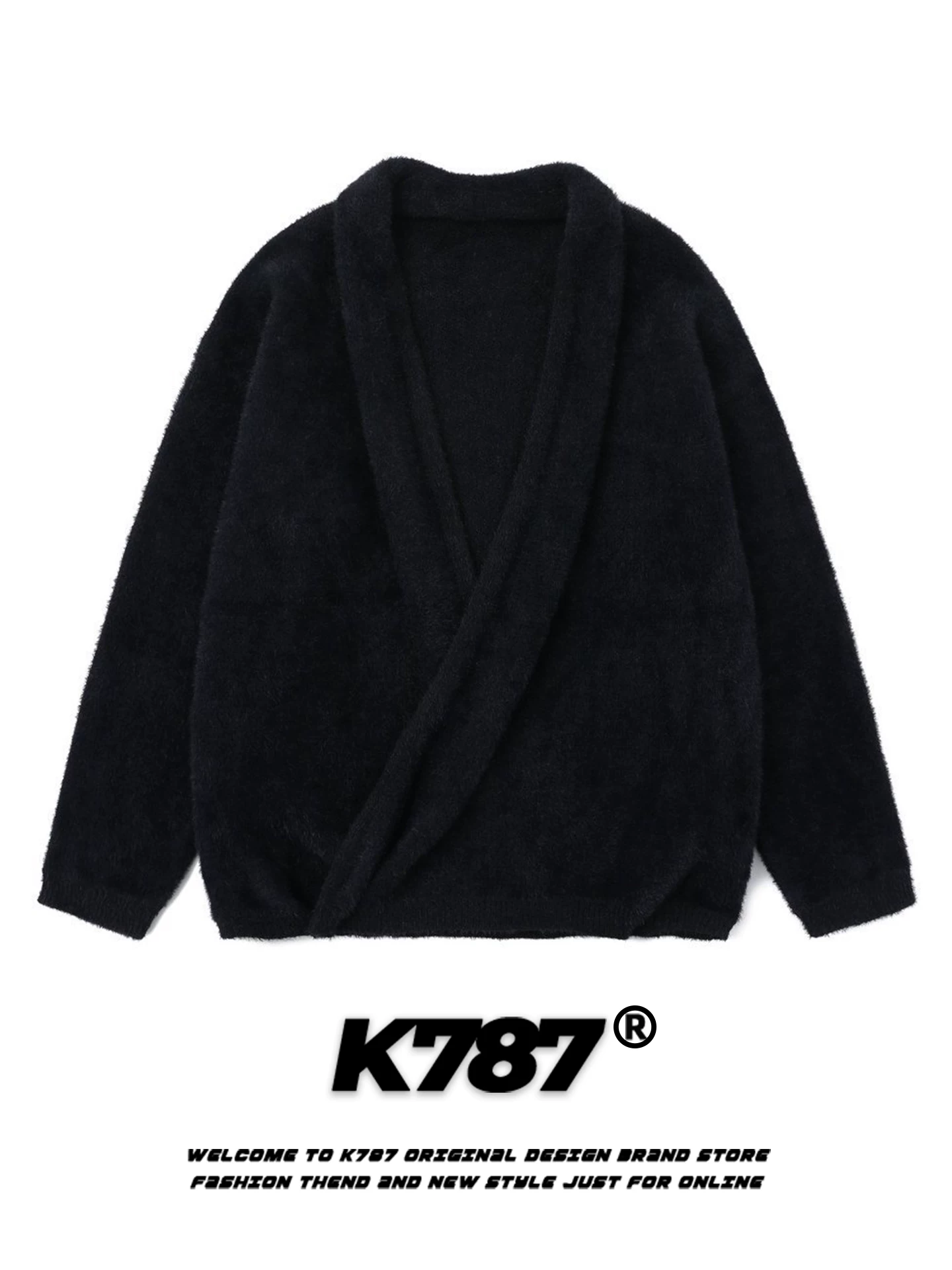 Áo len cardigan dáng rộng phong cách retro Mỹ K787 dành cho nam và nữ, kiểu dáng rộng rãi và thoải mái, áo khoác dệt kim màu trơn đơn giản.