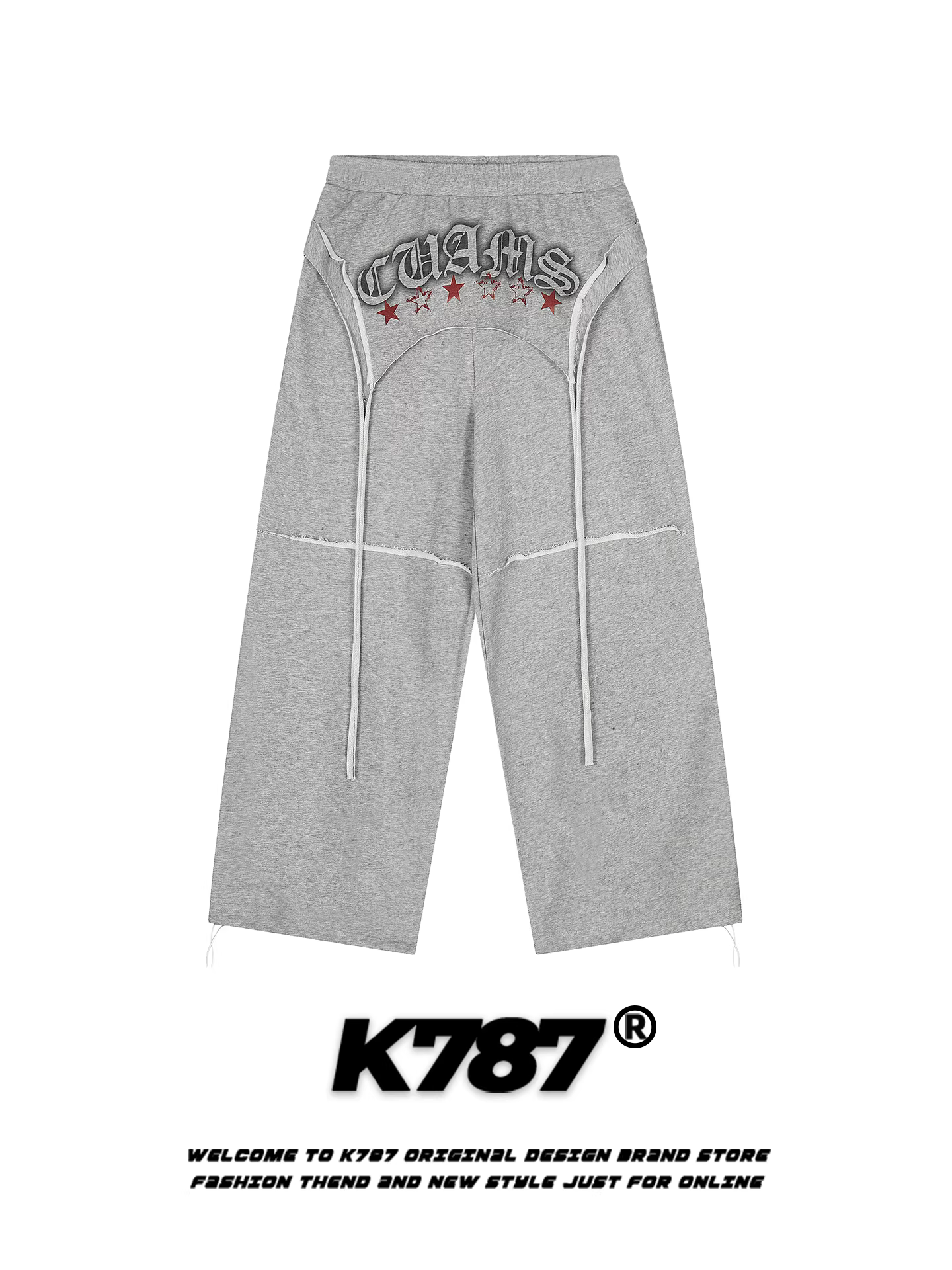 Quần jogger nữ K787 phong cách đường phố Mỹ, in chữ cũ kỹ, kiểu dáng năng động, quần ống rộng thẳng phong cách gothic phóng khoáng