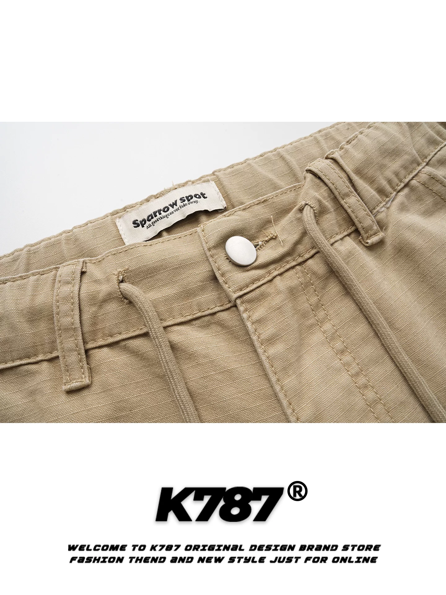 Quần cargo nhiều túi kiểu Mỹ cổ điển K787 dành cho nam và nữ, dáng rộng, cạp cao, dài chấm đất, phong cách đường phố, ống thẳng, ống rộng