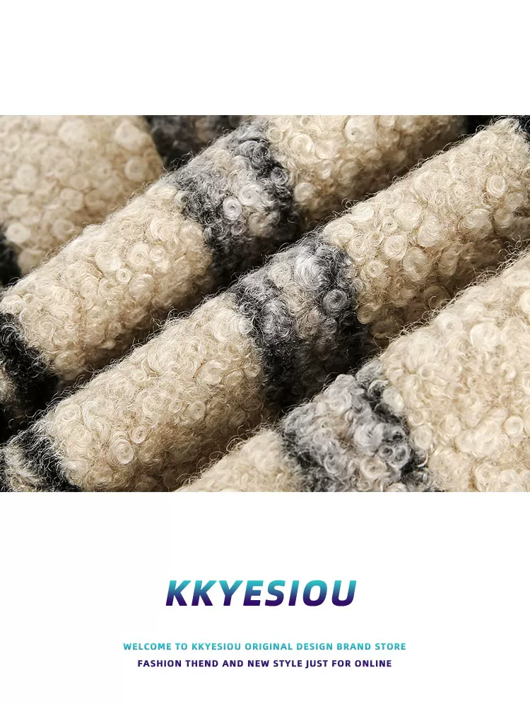 Áo khoác cotton dày có mũ trùm đầu kiểu Mỹ cổ điển sọc kẻ của KKyesiou dành cho nam và nữ, phong cách Chanel mùa đông 2024, áo khoác lót bông