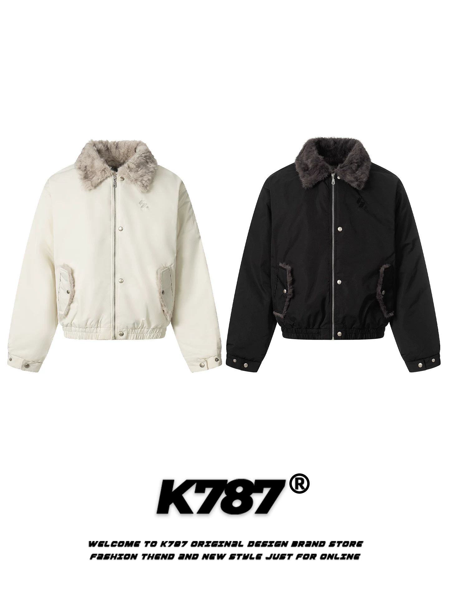 Áo khoác cotton có cổ lông cổ điển kiểu Mỹ K787 dành cho nam và nữ, áo khoác cotton ngắn dày cổ điển