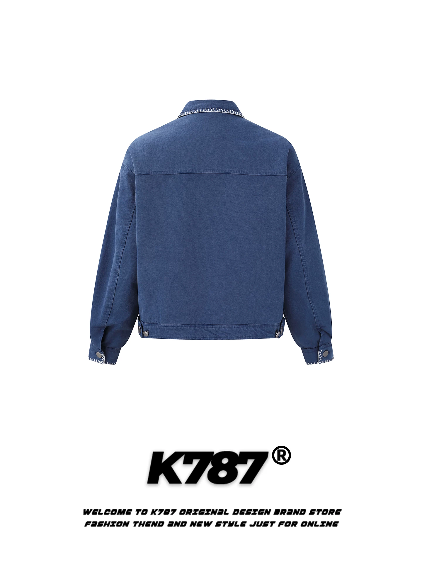 Áo khoác cotton kiểu cổ điển Mỹ K787, phối chỉ xanh, dành cho nam và nữ, dáng rộng, lót bông ấm áp, áo khoác đôi mùa đông.