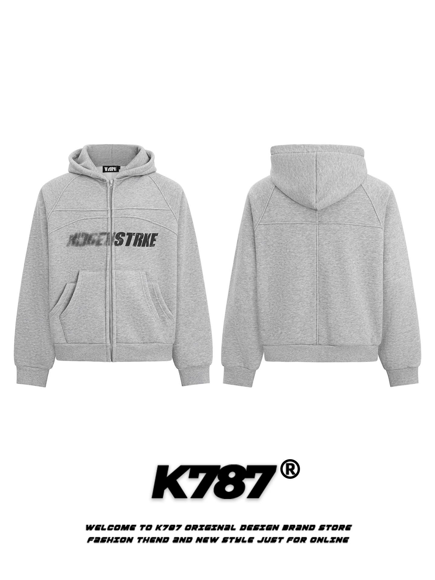 Áo khoác có mũ trùm đầu in chữ phong cách retro Mỹ K787 dành cho nam và nữ, dáng rộng, lót lông cừu, áo khoác có khóa kéo giữ ấm cho cặp đôi