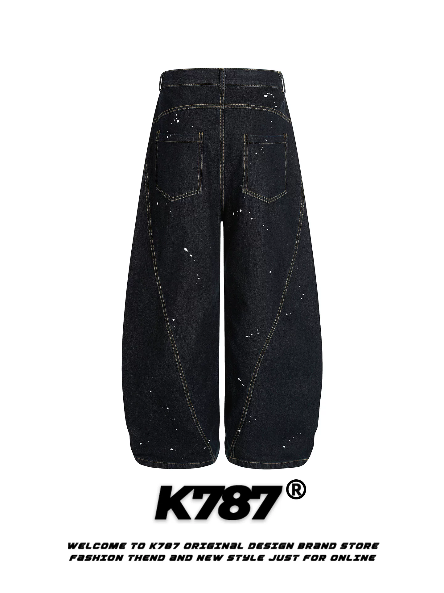 Quần jeans unisex kiểu dáng street fashion, chất liệu denim xước, phong cách retro Mỹ, cạp cao, ống rộng, mã K787