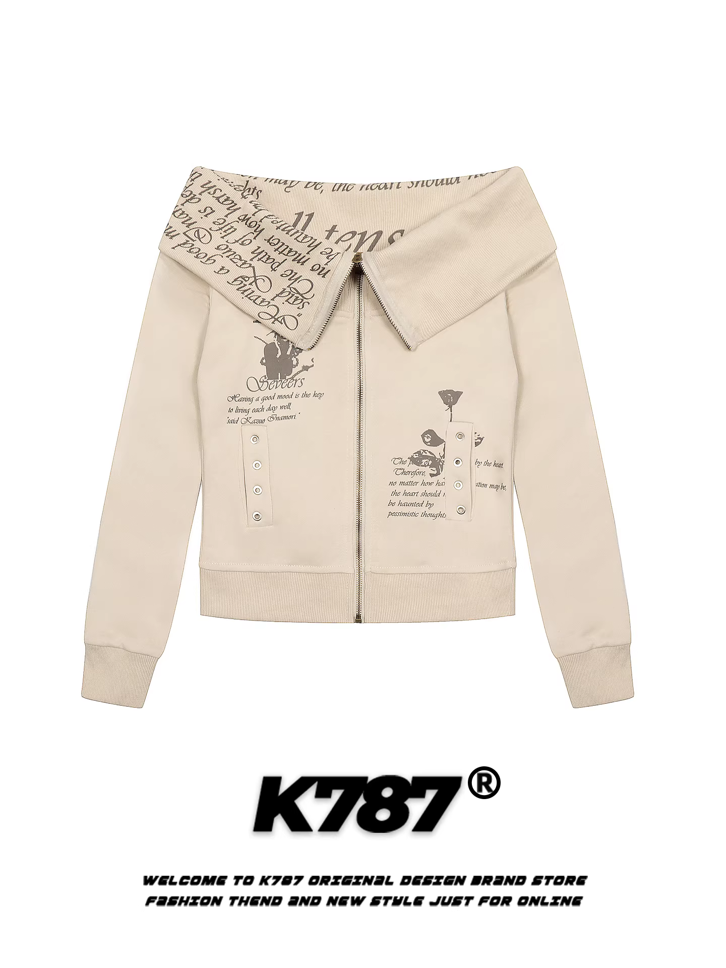 Áo len nữ K787 kiểu Mỹ cổ điển in chữ, trễ vai, ôm dáng, phong cách lười biếng, áo khoác cardigan ngắn cho mùa thu.