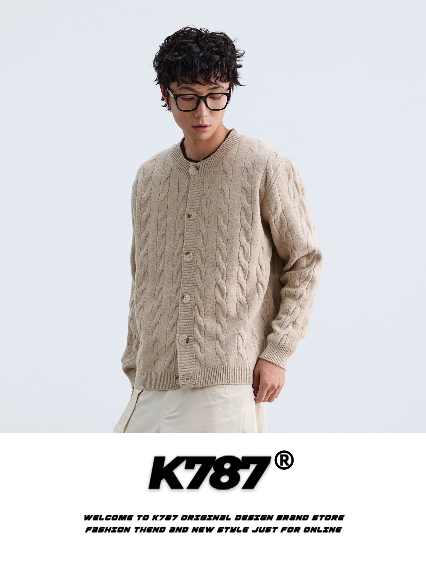 Áo len cardigan cổ tròn họa tiết retro Mỹ K787 dành cho nam và nữ, phong cách lười biếng, ấm áp và giản dị, đồ dệt kim cặp đôi mùa đông.