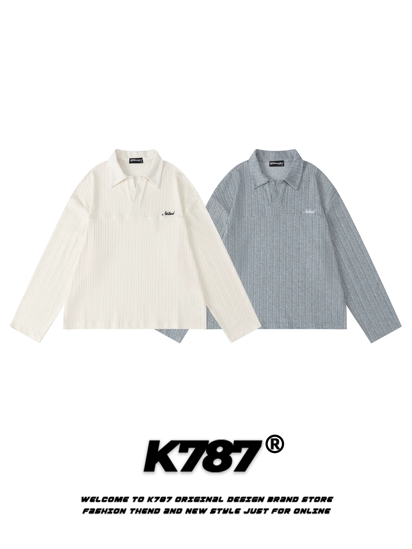 K787 Áo sơ mi POLO màu trơn đa năng phong cách đường phố Mỹ dành cho nam và nữ, áo thun dài tay phong cách đại học đi làm cho cặp đôi