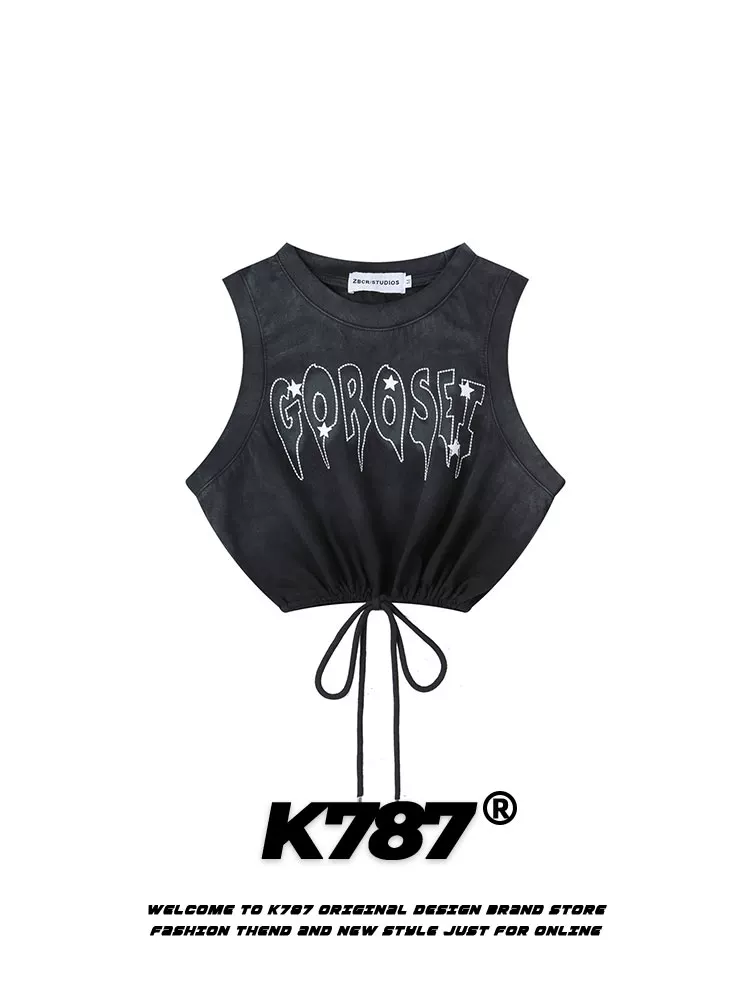 Áo ba lỗ nữ K787 kiểu dáng hot girl, phối màu gradient, thiết kế buộc dây, không tay, phong cách cá tính, màu đỏ hồng, kiểu dáng thời trang.