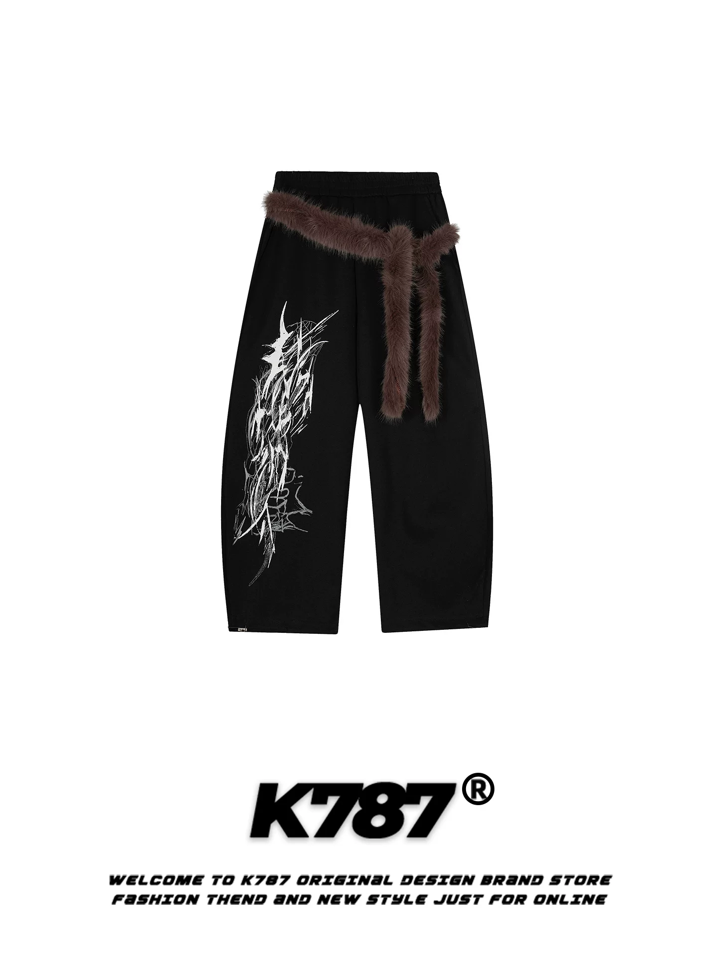 Quần K787 kiểu Mỹ cổ điển in họa tiết graffiti dành cho nam và nữ, có viền thun mềm mại, dáng rộng, tôn dáng, quần ống rộng phong cách đường phố, khiêu vũ đường phố.