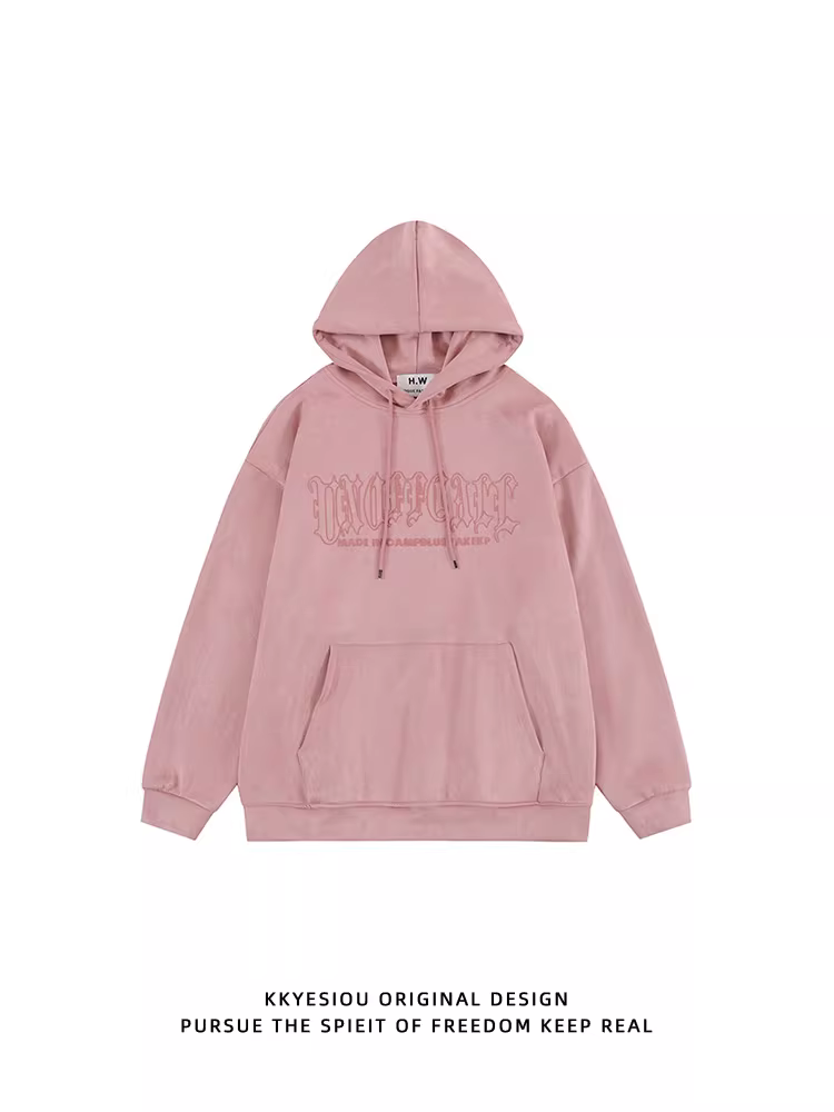 Áo khoác nỉ có mũ trùm đầu kiểu Mỹ cổ điển KKyesiou, chất liệu da lộn thêu chữ, dành cho cặp đôi, nam và nữ, thương hiệu thời trang, lót lông cừu